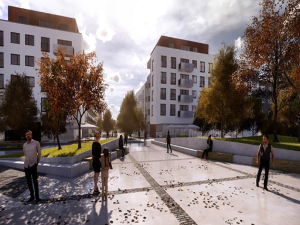 Wizualizacja osiedla mieszkaniowego przy ul. Hermanowskiej we Wrocławiu