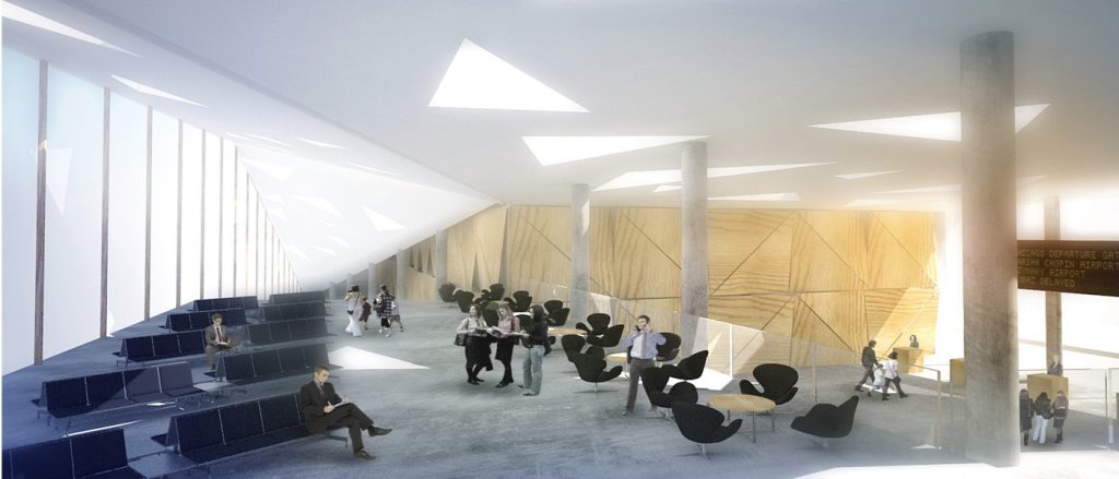 Wizualizacja terminal lotniska w Szymanach wnętrza